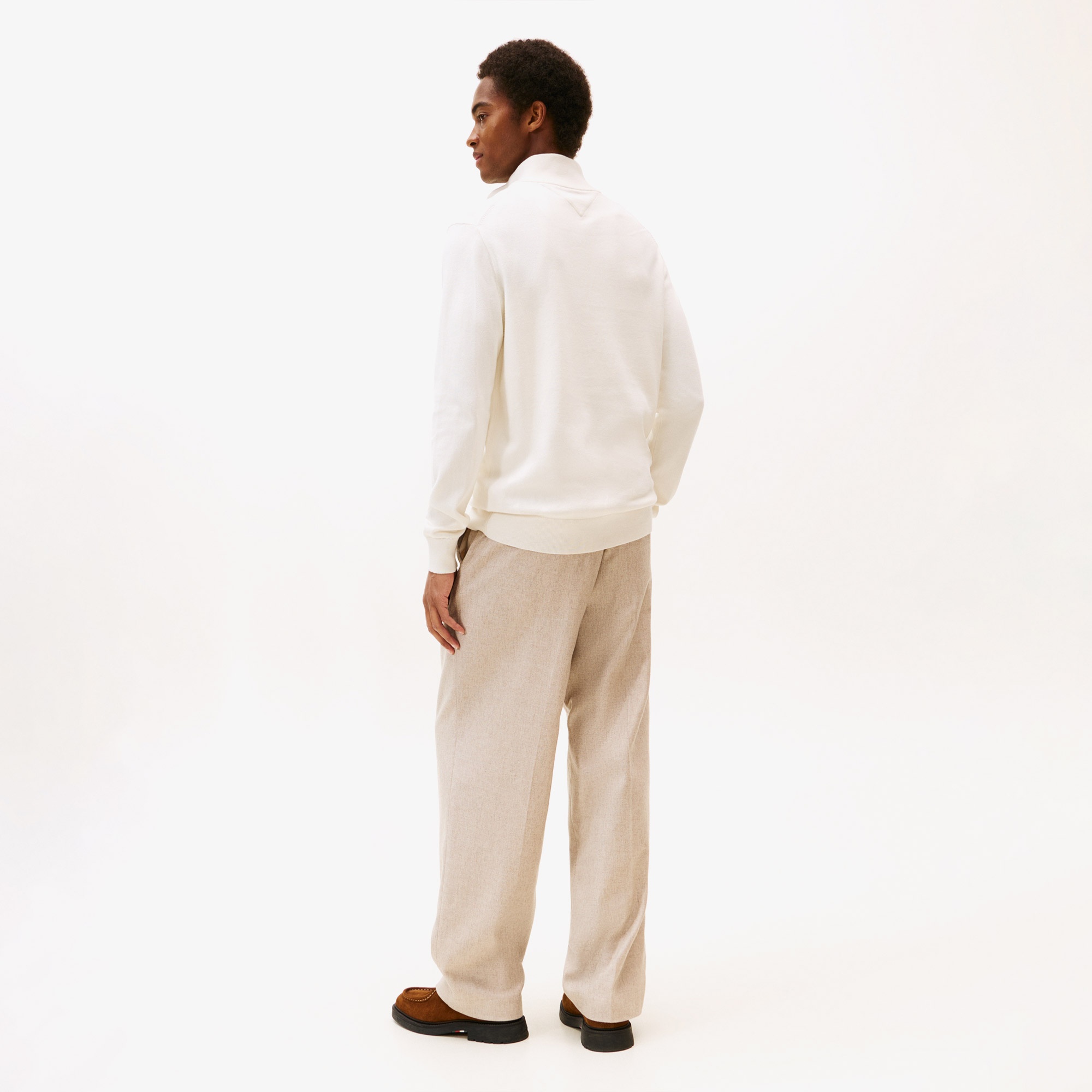 Tommy Hilfiger Essential Erkek Yarım Fermuarlı Triko Krem Triko