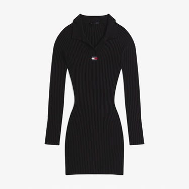 Tommy Jeans Collar Badge Kadın Siyah Elbise