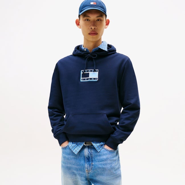  Tommy Jeans Regular Pop Erkek Mavi Hoodie