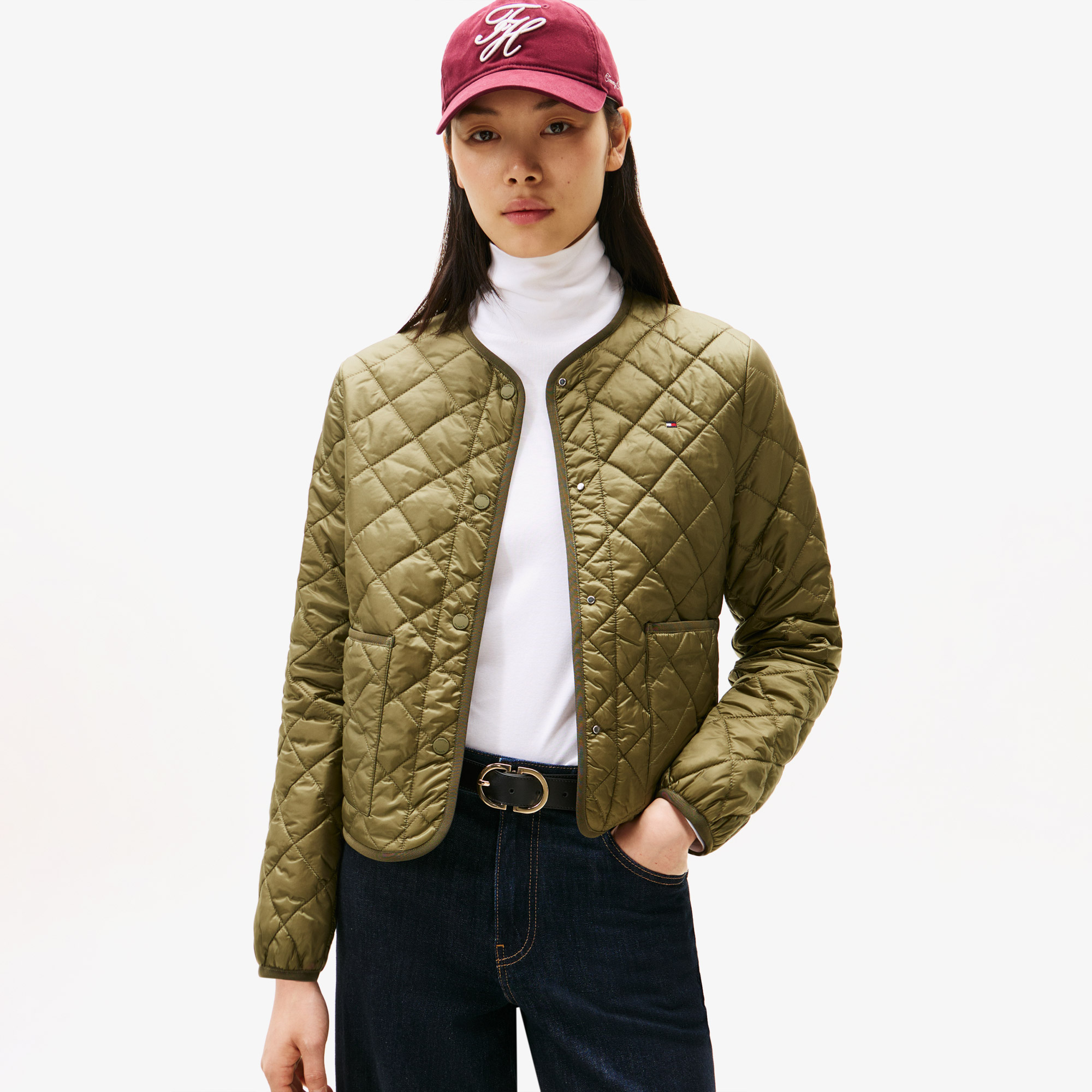  Tommy Hilfiger Padded Regular Quilted Kadın Yeşil Puffer Mont