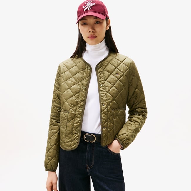  Tommy Hilfiger Padded Regular Quilted Kadın Yeşil Puffer Mont