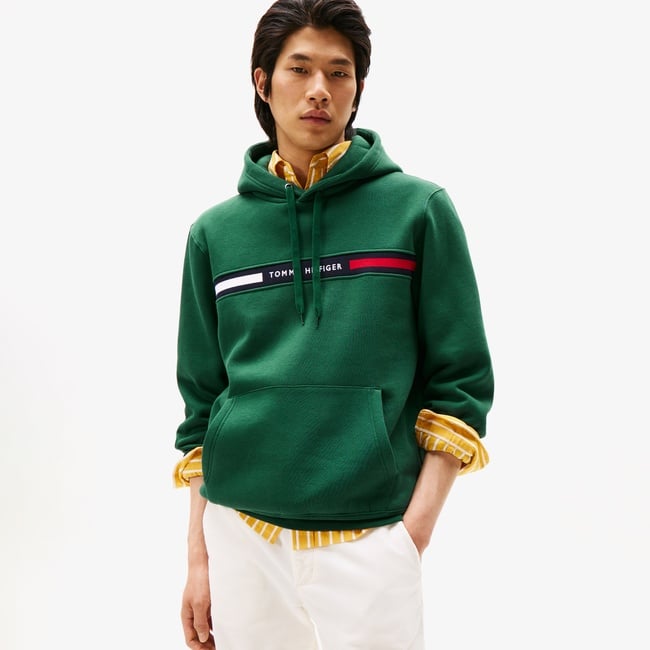  Tommy Hilfiger Chest Insert Erkek Yeşil Hoodie