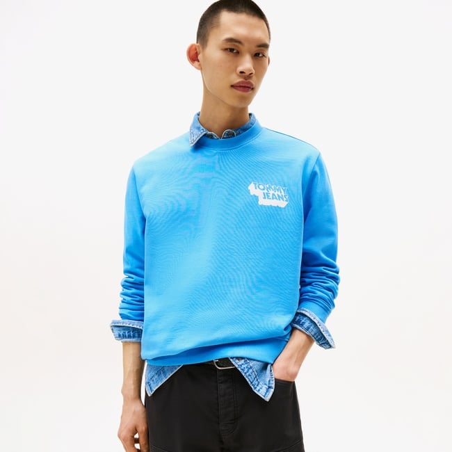  Tommy Jeans Regular Stack Erkek Mavi Sweatshirt