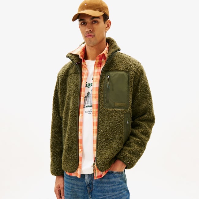  Tommy Hilfiger Teddy Through Erkek Fermuarlı Yeşil Ceket
