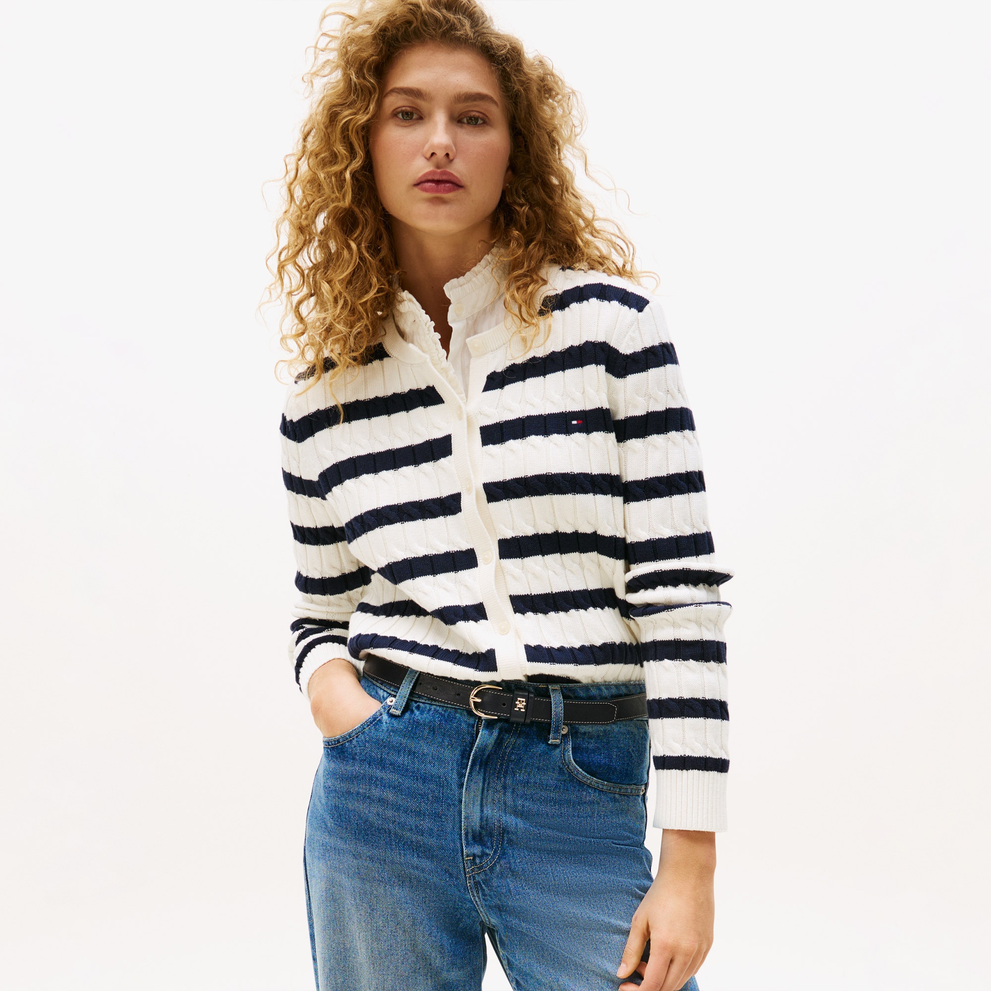 Tommy Hilfiger Cable Mid Cardi Kadın Beyaz Triko