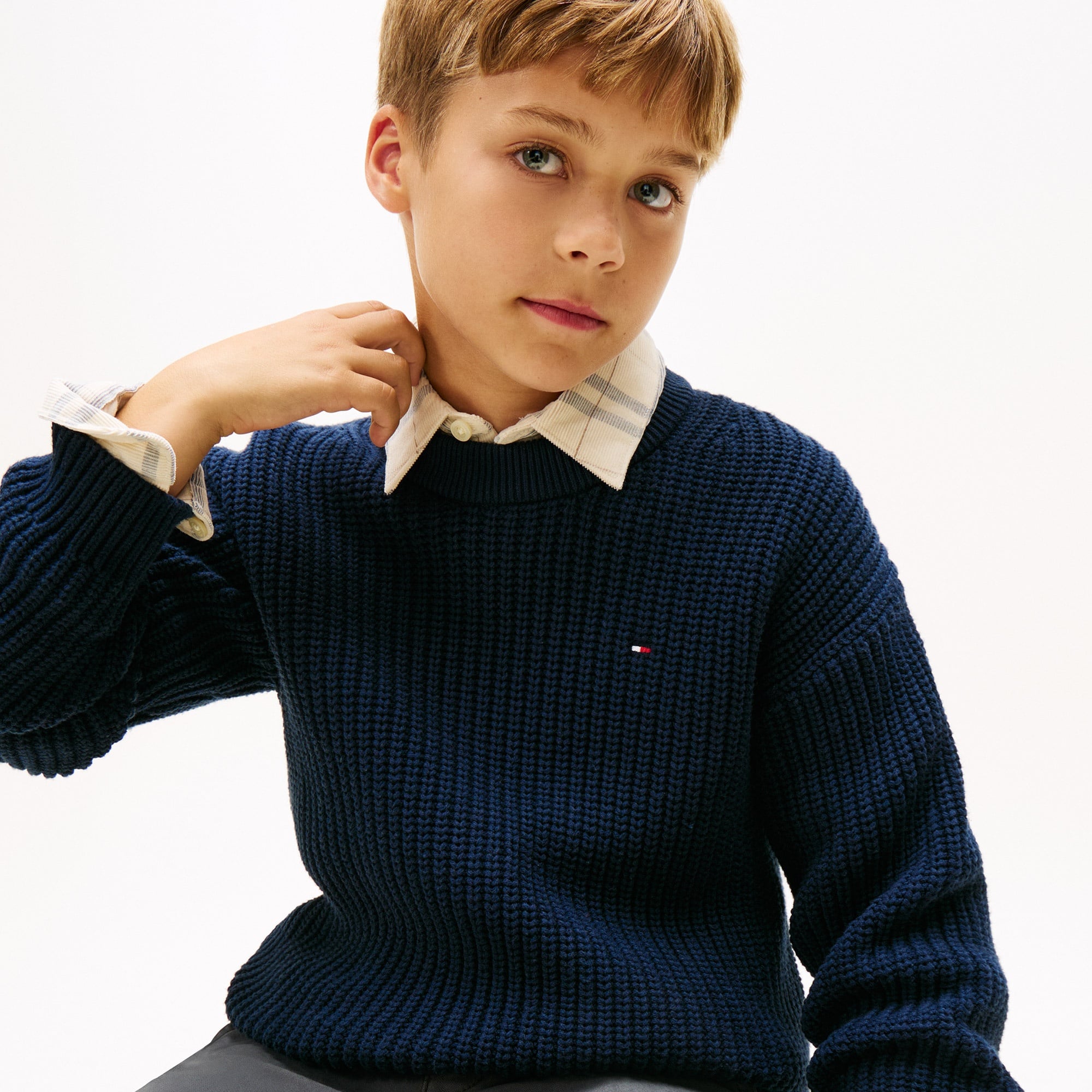 Tommy Hilfiger Half Cardigan Çocuk Mavi Kazak