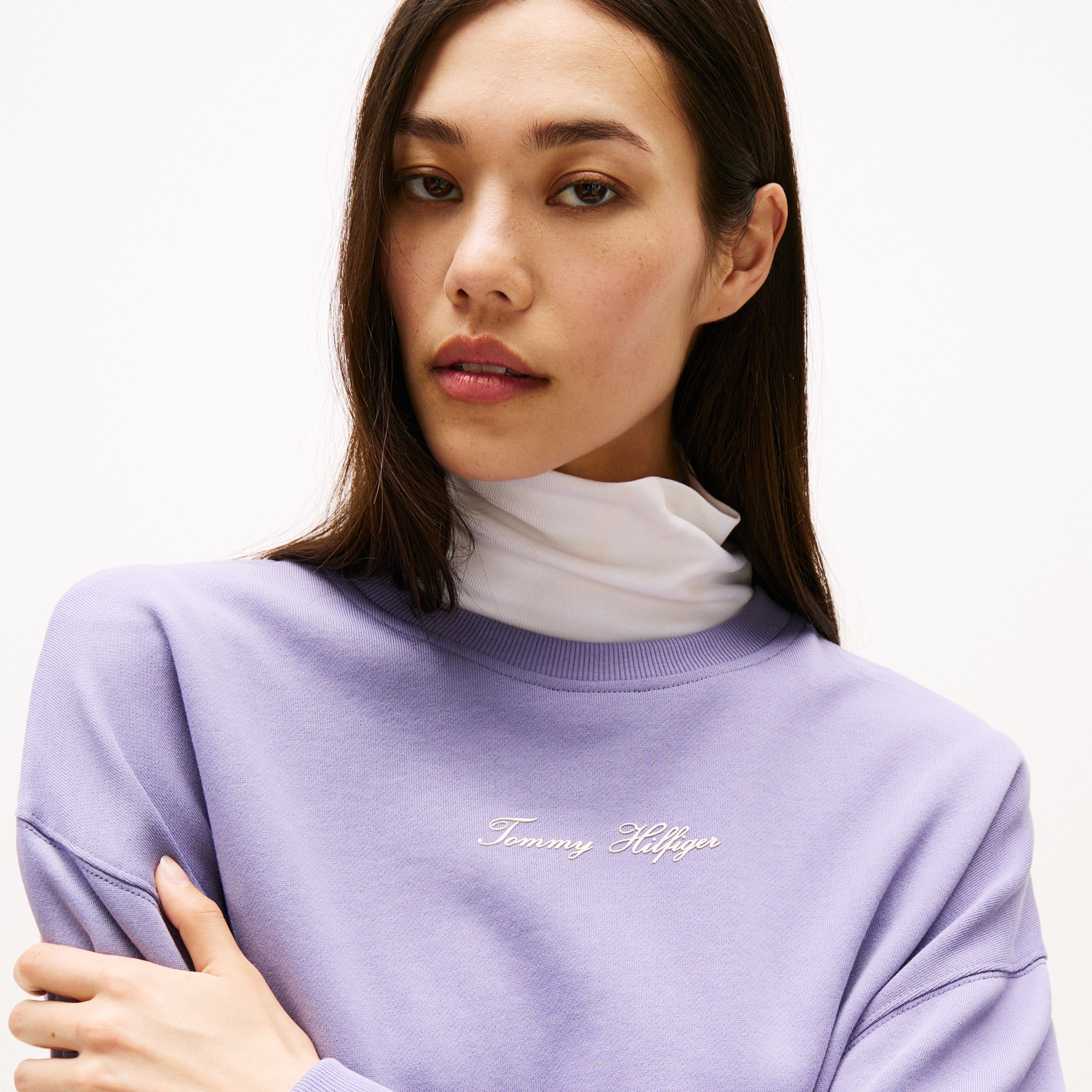 Tommy Hilfiger Classic Script Terry Kadın Mor Sweatshirt