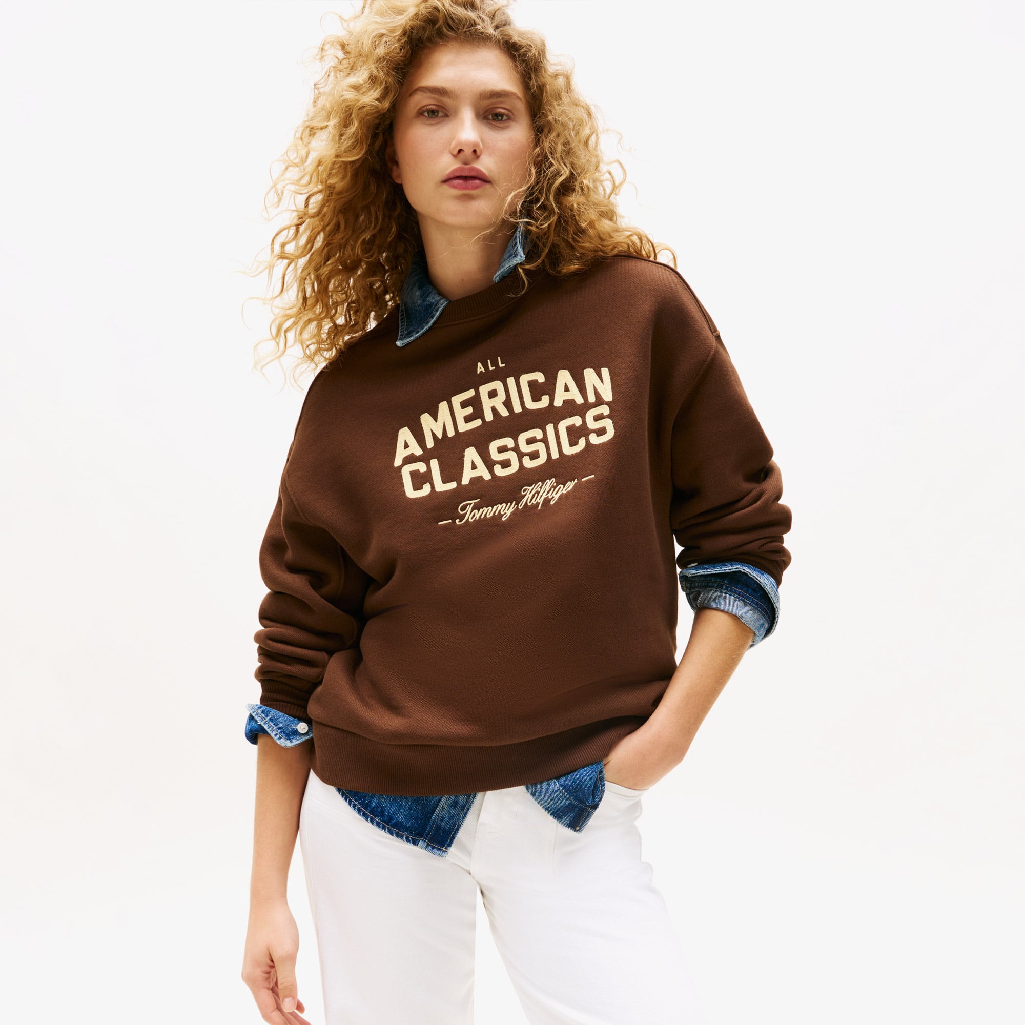  Tommy Hilfiger Varsity Terry Kadın Kahverengi Sweatshirt