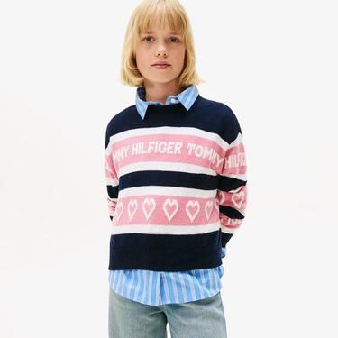  Tommy Hilfiger Intarsia Çocuk Mavi Kazak