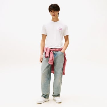  Tommy Jeans Slim Pop Color Flag Erkek Beyaz T-Shirt