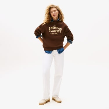  Tommy Hilfiger Varsity Terry Kadın Kahverengi Sweatshirt