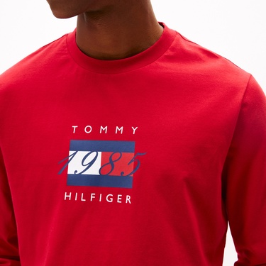  Tommy Hilfiger Linear Flag Graphic Erkek Kırmızı Uzun Kollu T-shirt