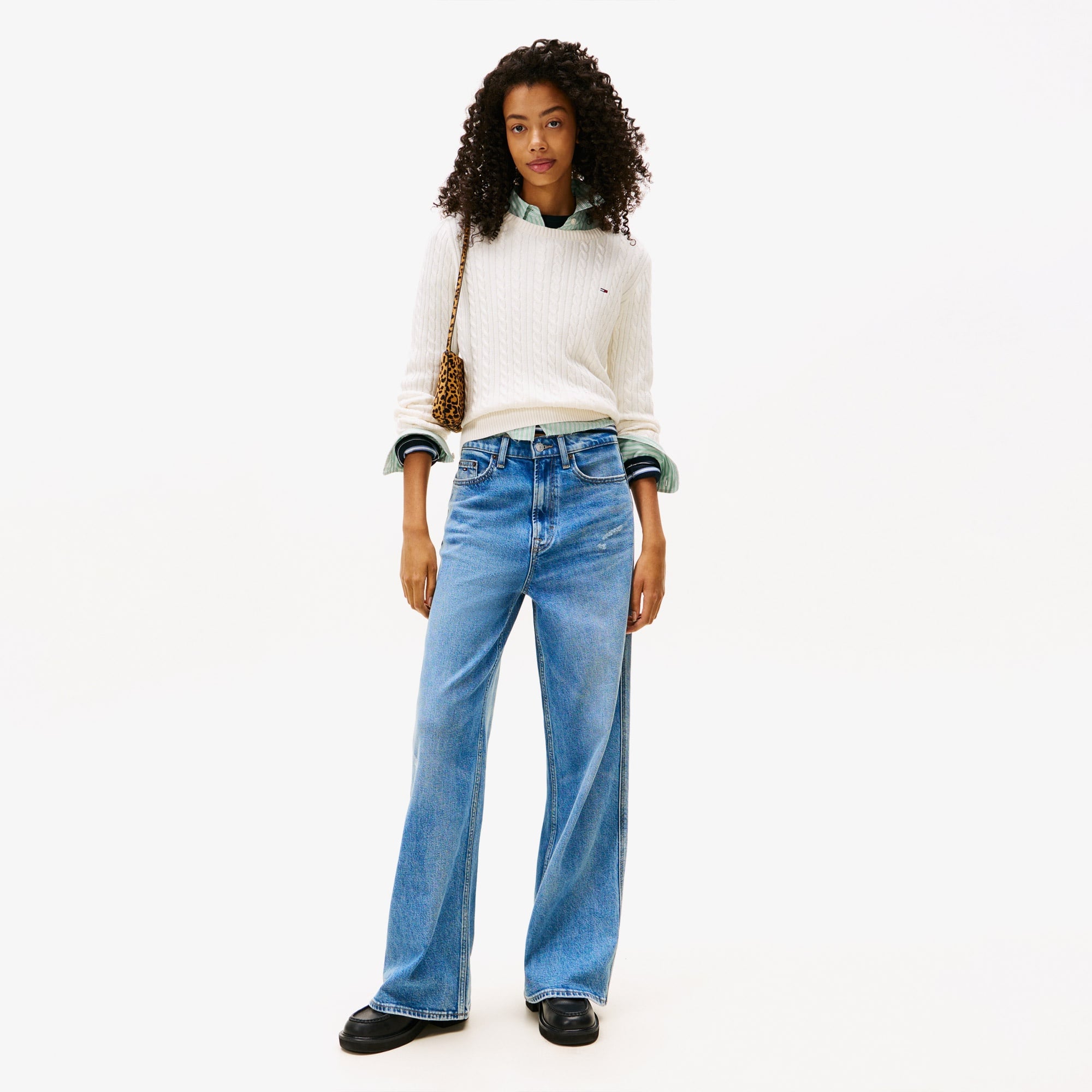 Tommy Jeans Cable Essential Kadın Beyaz Kazak