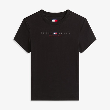  Tommy Jeans Slim Linear Kadın Siyah T-Shirt