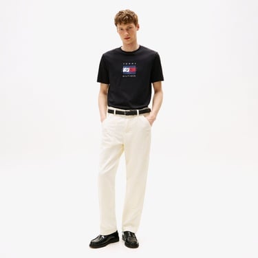  Tommy Hilfiger Linear Flag Graphic Erkek Siyah T-Shirt