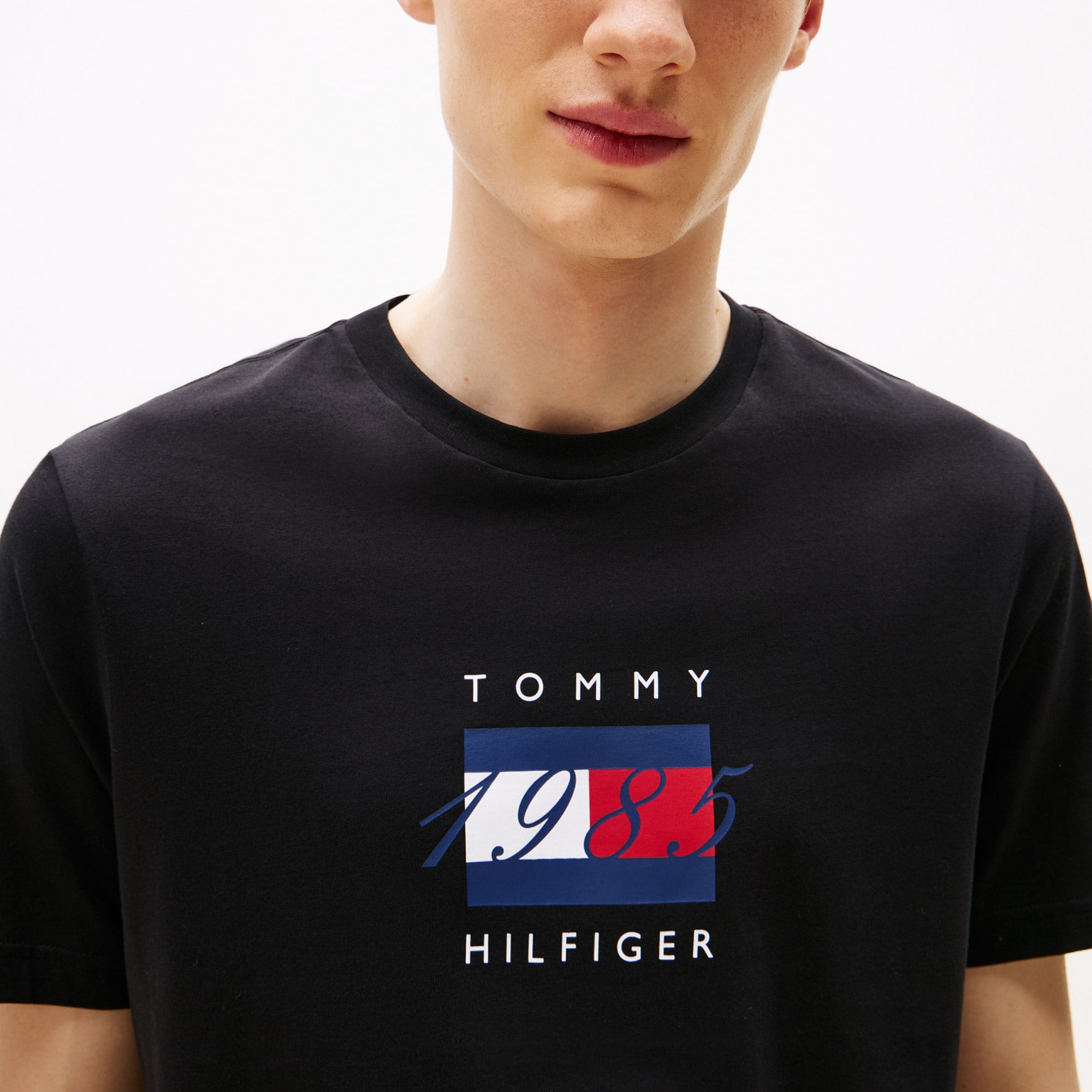 Tommy Hilfiger Linear Flag Graphic Erkek Siyah T-Shirt