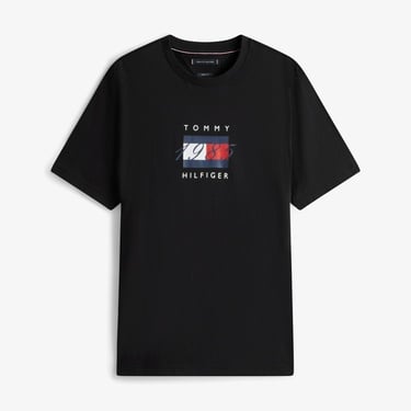  Tommy Hilfiger Linear Flag Graphic Erkek Siyah T-Shirt