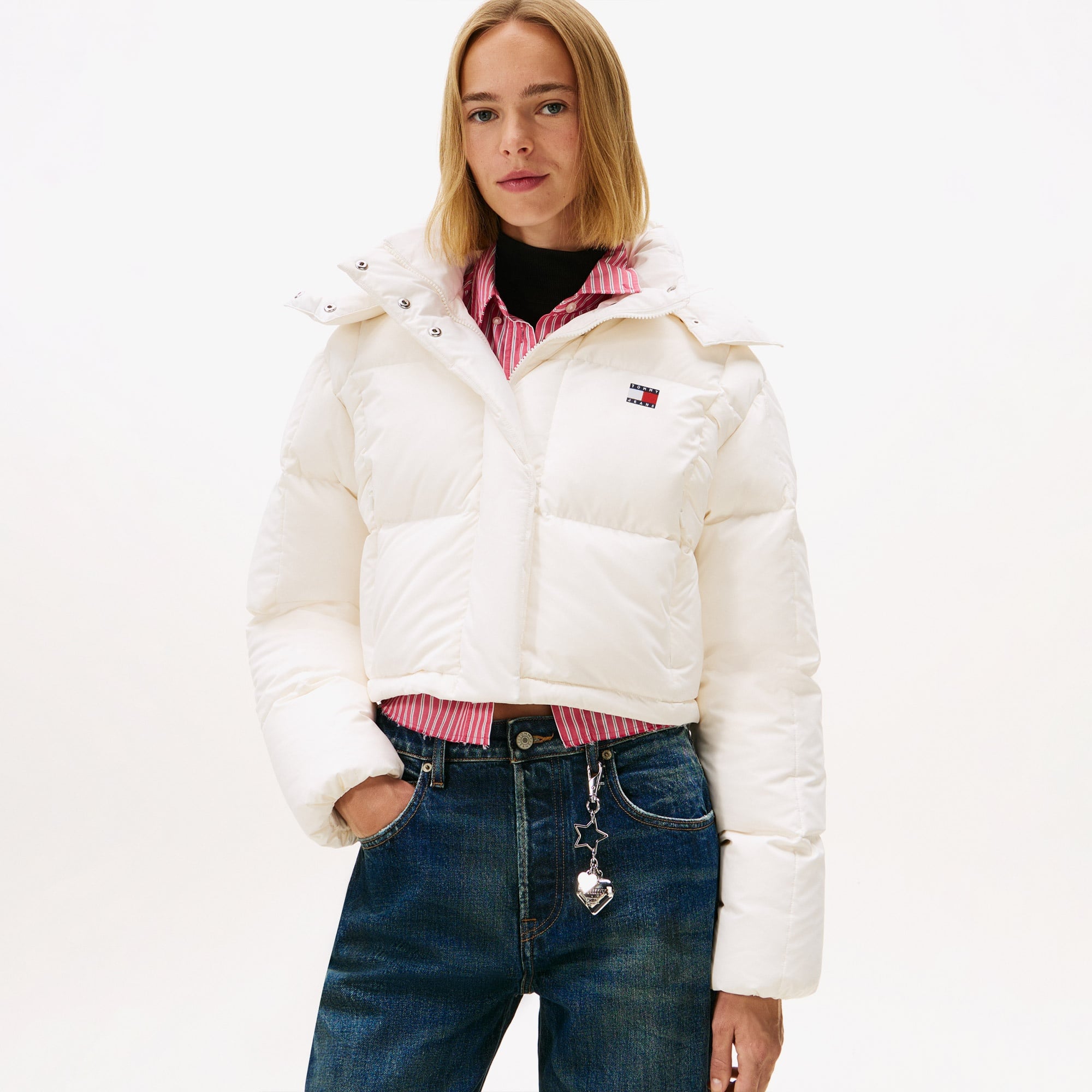 Tommy Jeans Alaska Crop Kadın Puffer Beyaz Mont