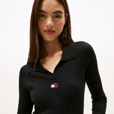  Tommy Jeans Collar Badge Kadın Siyah Elbise