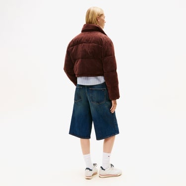  Tommy Jeans Cord Kadın Puffer Kahverengi Mont