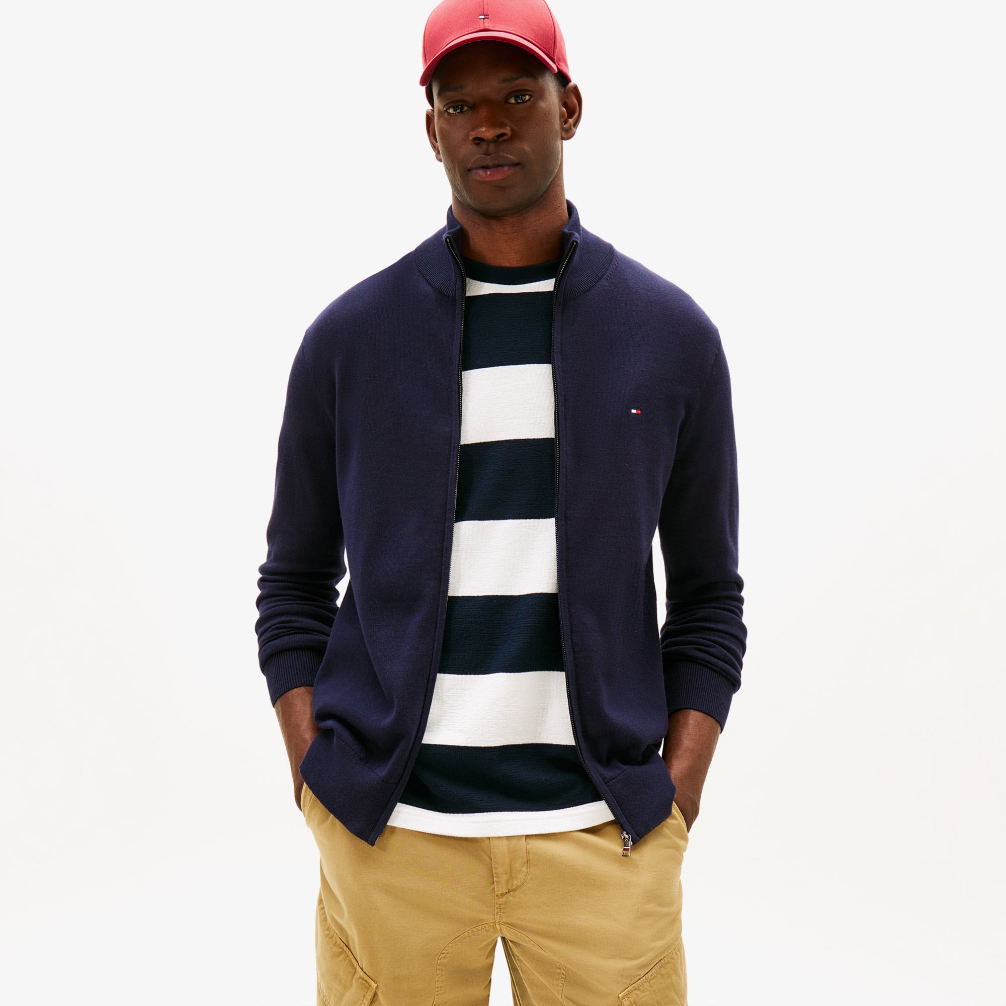  Tommy Hilfiger Essential Cotton Zip Erkek Lacivert Triko Hırka