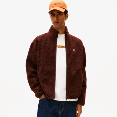  Tommy Jeans Relax Badge Erkek Kahverengi Fermuarlı Sweatshirt