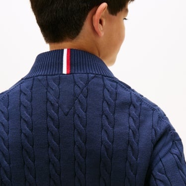  Tommy Hilfiger Cotton Cable Çocuk Mavi Yarım Fermuarlı Triko
