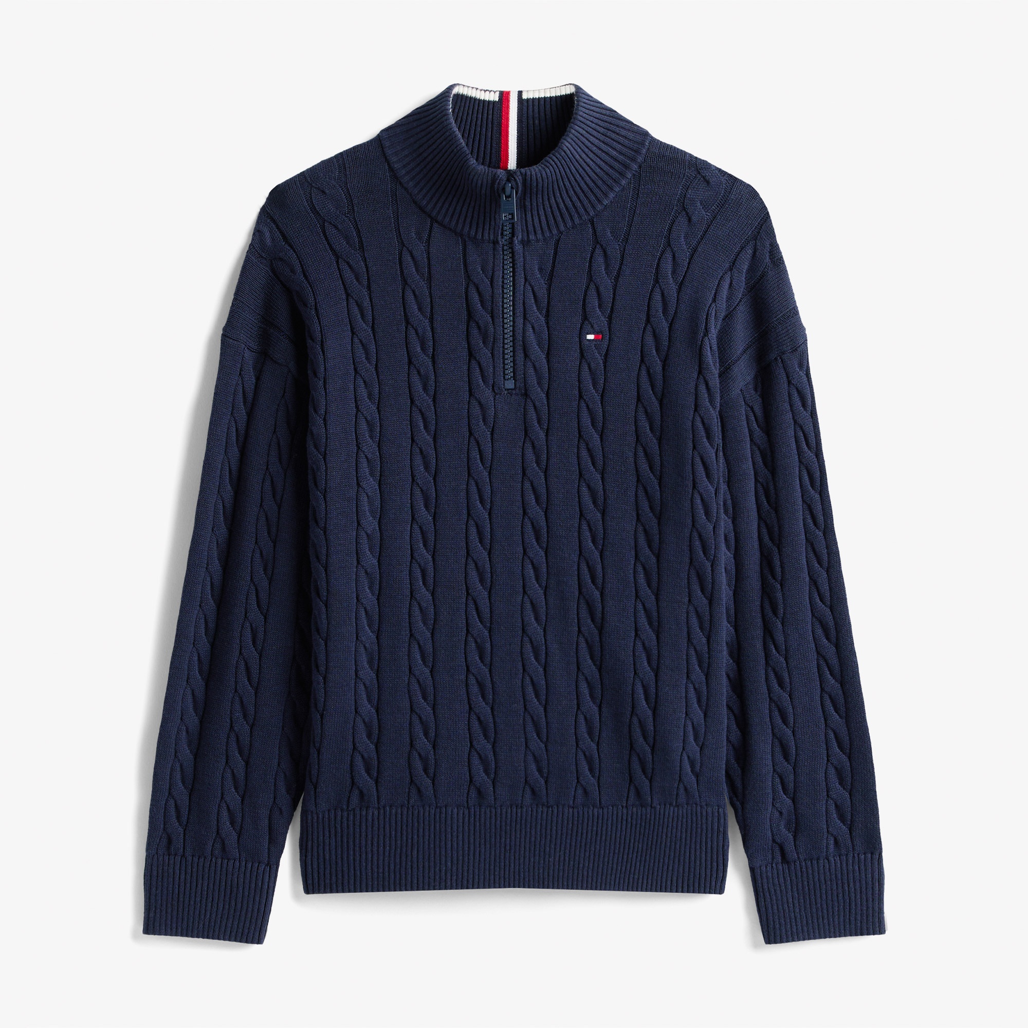 Tommy Hilfiger Cotton Cable Çocuk Mavi Yarım Fermuarlı Triko