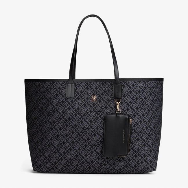  Tommy Hilfiger Icon Jacquard Kadın Siyah Tote Çanta