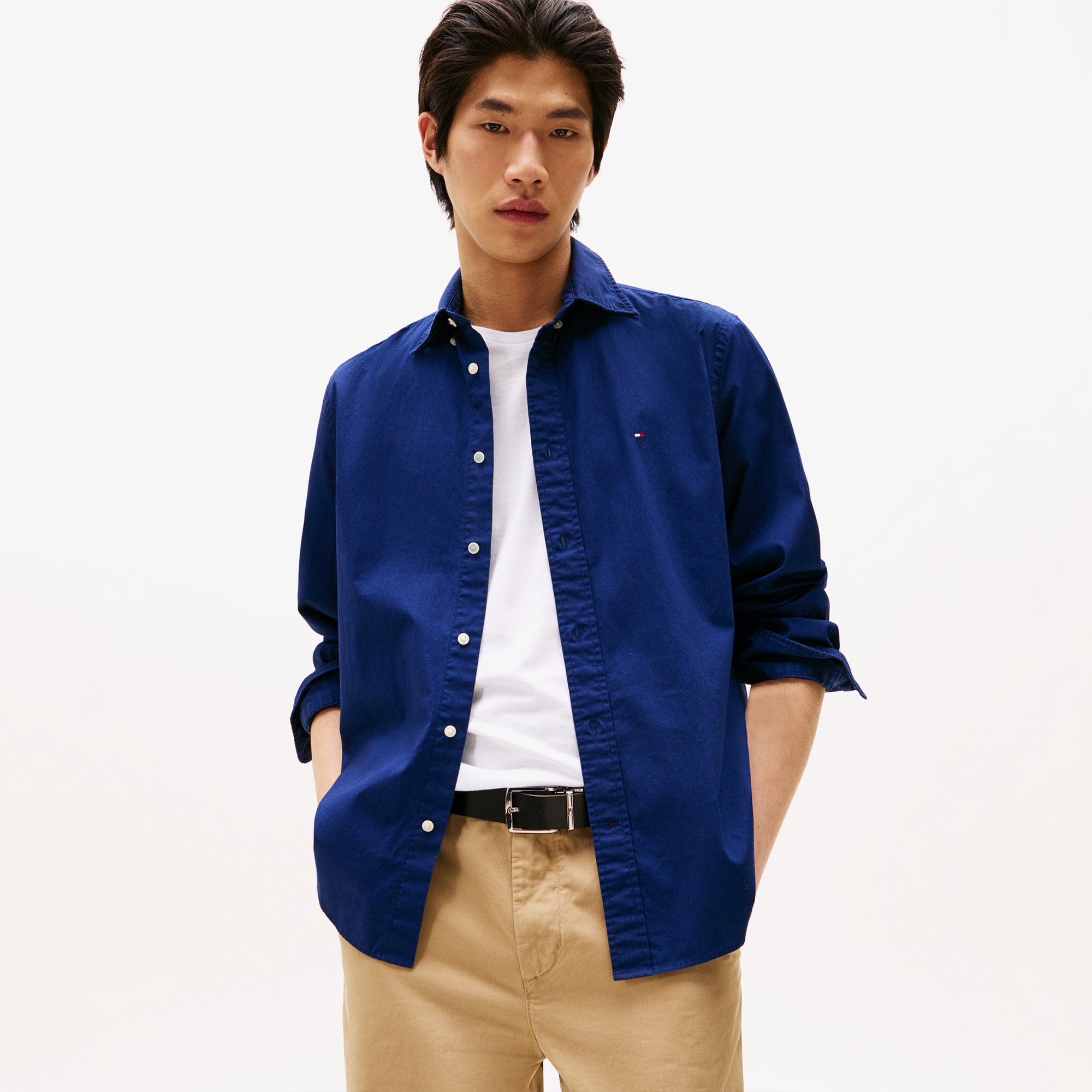  Tommy Hilfiger Flex Poplin Solid Erkek Mavi Gömlek