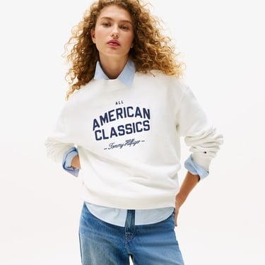  Tommy Hilfiger Varsity Terry Kadın Beyaz Sweatshirt