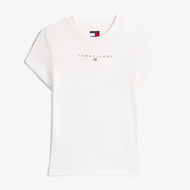  Tommy Jeans Slim Bling Linear Kadın Beyaz T-Shirt