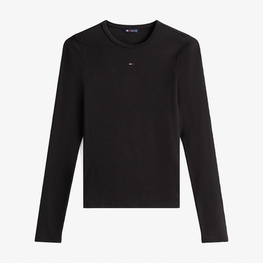  Tommy Jeans Slim Essential Kadın Siyah Uzun Kollu T-shirt
