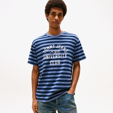  Tommy Jeans Relax Stripe Erkek Mavi T-Shirt
