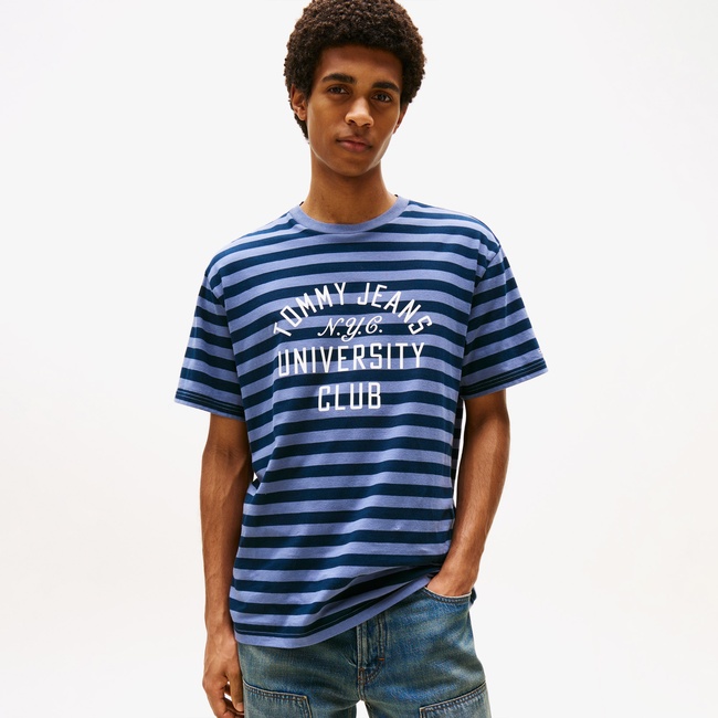  Tommy Jeans Relax Stripe Erkek Mavi T-Shirt