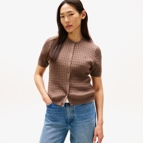  Tommy Hilfiger Cable Fine Cardi Kadın Kahverengi Triko