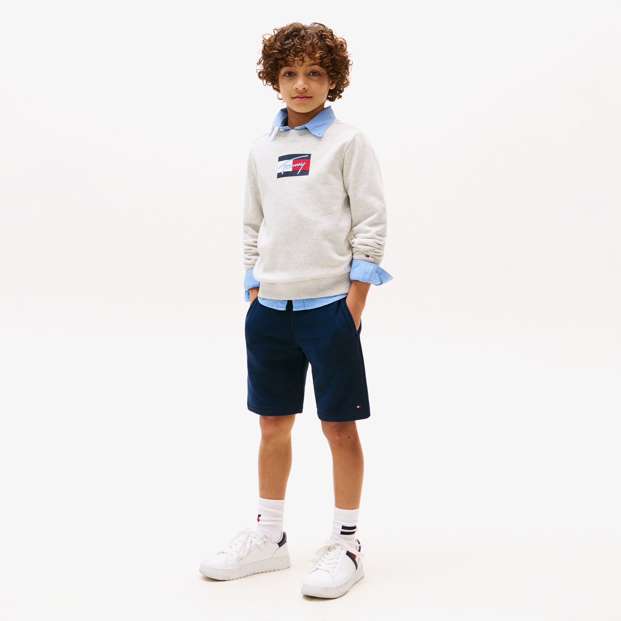 Tommy Hilfiger Script Flag Çocuk Gri Sweatshirt