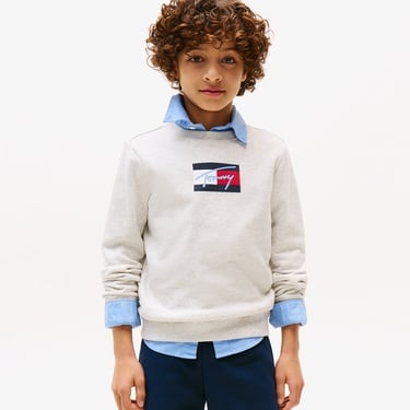  Tommy Hilfiger Script Flag Çocuk Gri Sweatshirt