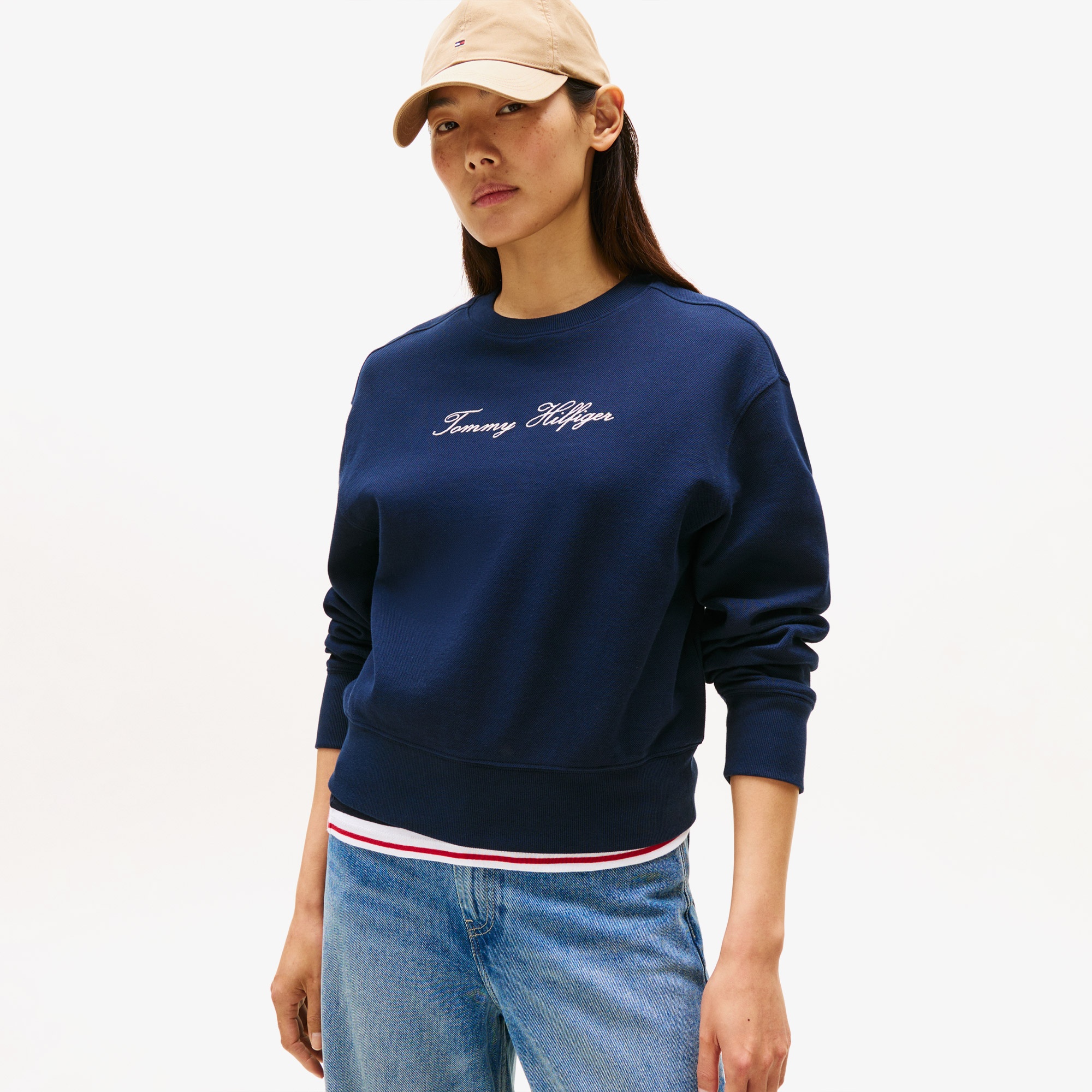 Tommy Hilfiger Lurex Script Regular Kadın Mavi Sweatshirt