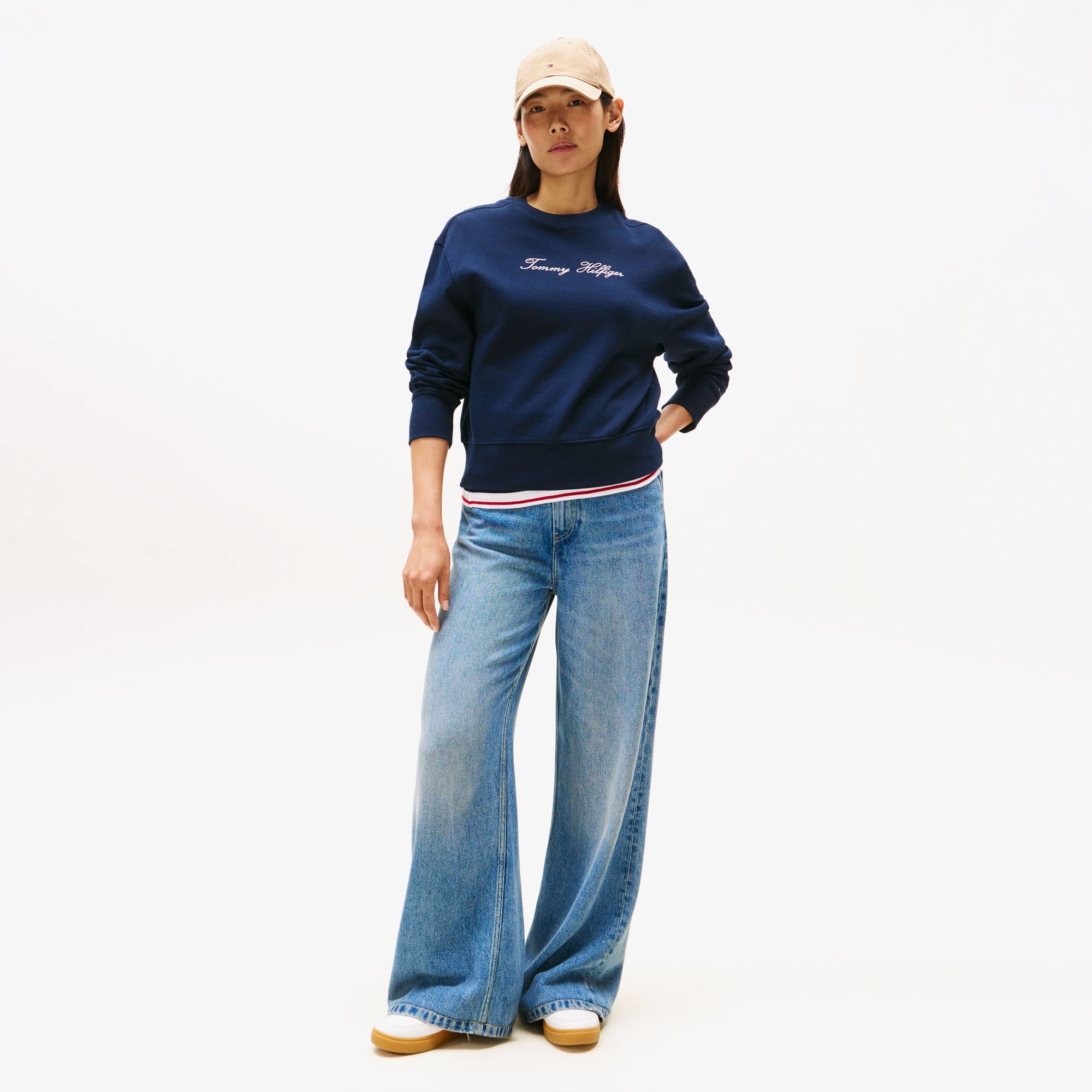 Tommy Hilfiger Lurex Script Regular Kadın Mavi Sweatshirt