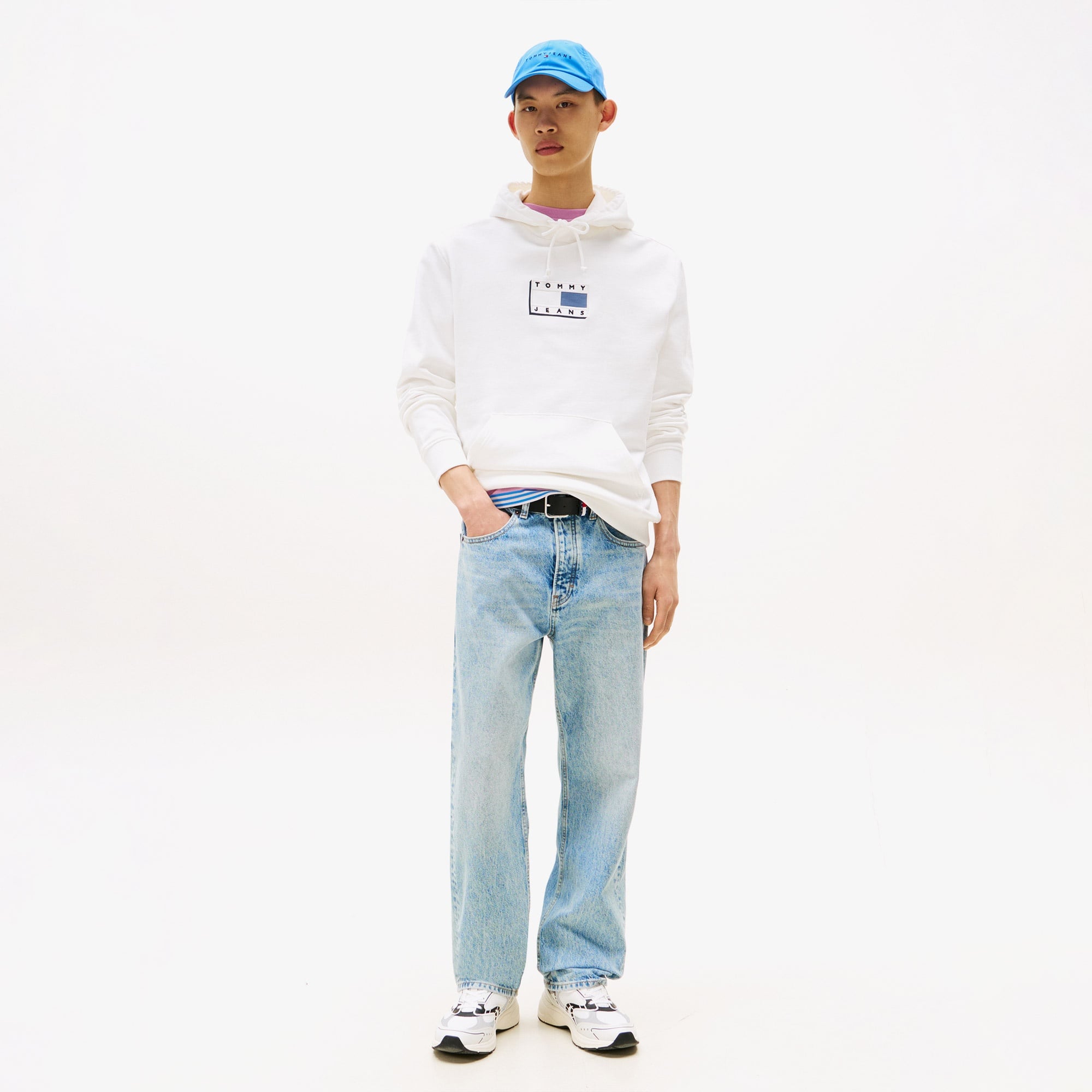 Tommy Jeans Regular Pop Flag Erkek Beyaz Hoodie