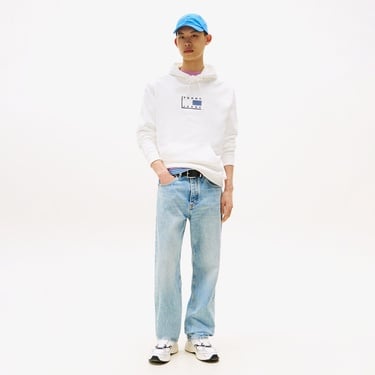  Tommy Jeans Regular Pop Flag Erkek Beyaz Hoodie