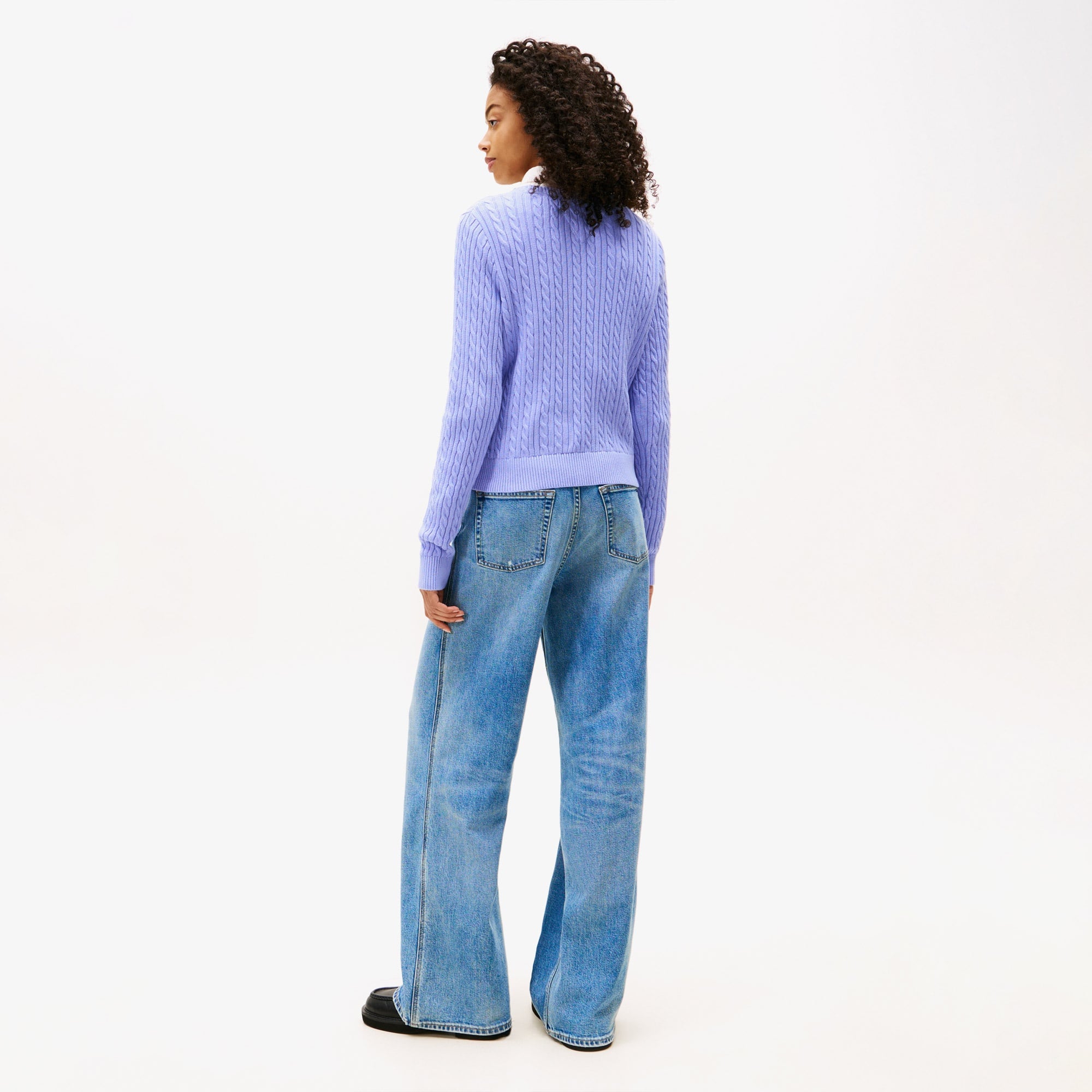 Tommy Jeans Cable Essential Kadın Mavi Kazak