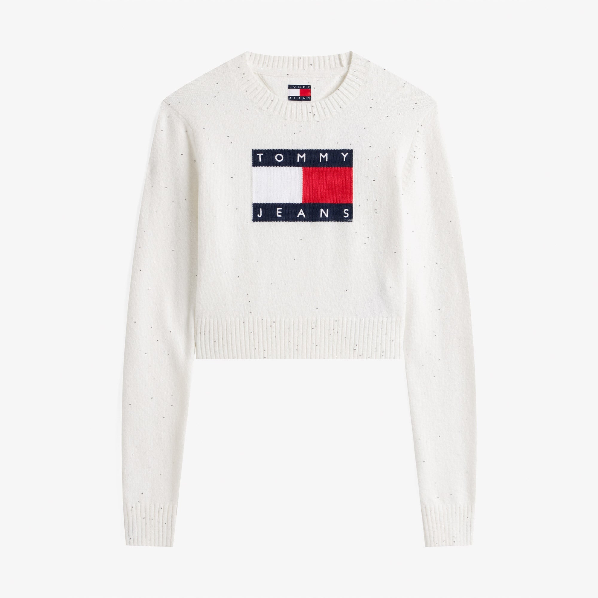 Tommy Jeans Sparkle Flag Kadın Beyaz Kazak