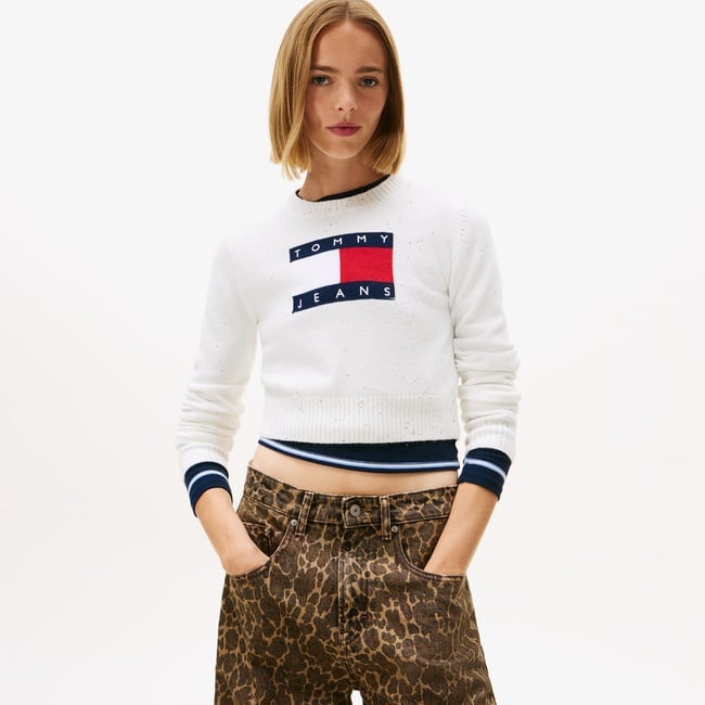  Tommy Jeans Sparkle Flag Kadın Beyaz Kazak