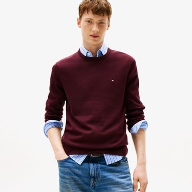  Tommy Hilfiger Essential Cotton Yuvarlak Yaka Erkek Bordo Kazak