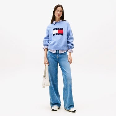  Tommy Jeans Melange Flag Kadın Mavi Kazak