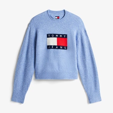  Tommy Jeans Melange Flag Kadın Mavi Kazak