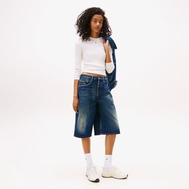  Tommy Jeans Slim Essential Kadın Beyaz Uzun Kollu T-shirt