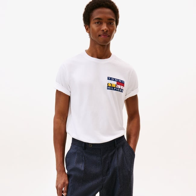  Tommy Hilfiger Colour Flag Erkek Beyaz T-Shirt